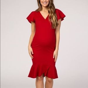 Red Fitted MIDI Maternity Dress